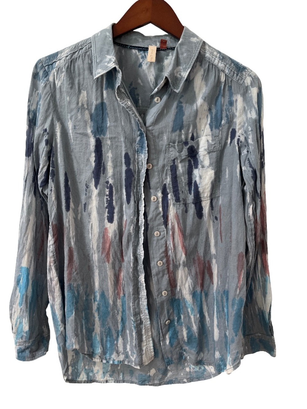 Pilcro Women's XS Gray Blue Tie Dye Button Front Long Sleeve Collared Shirt